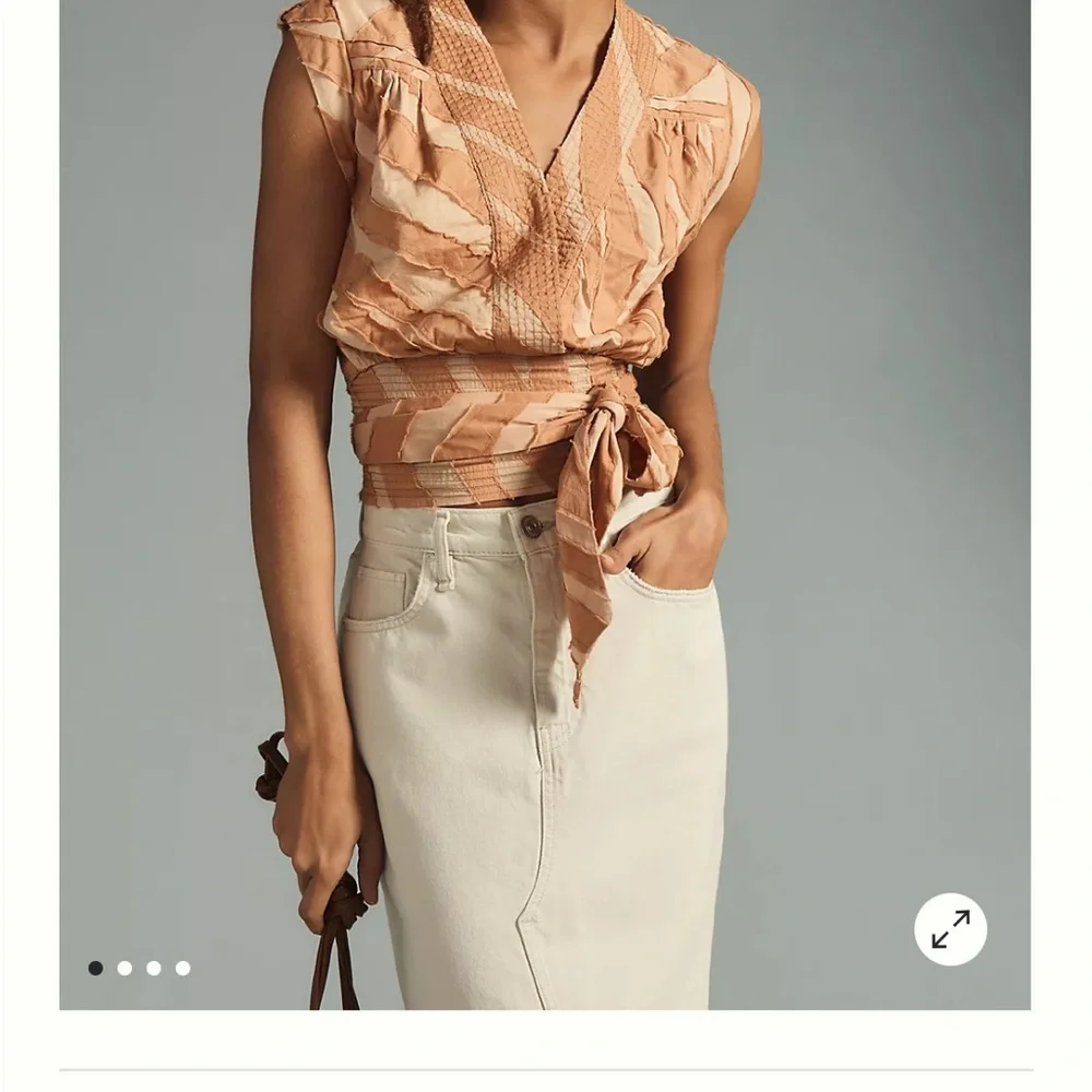 Anthropologie Peach and Cream Wrap Blouse - Picture 3 of 9